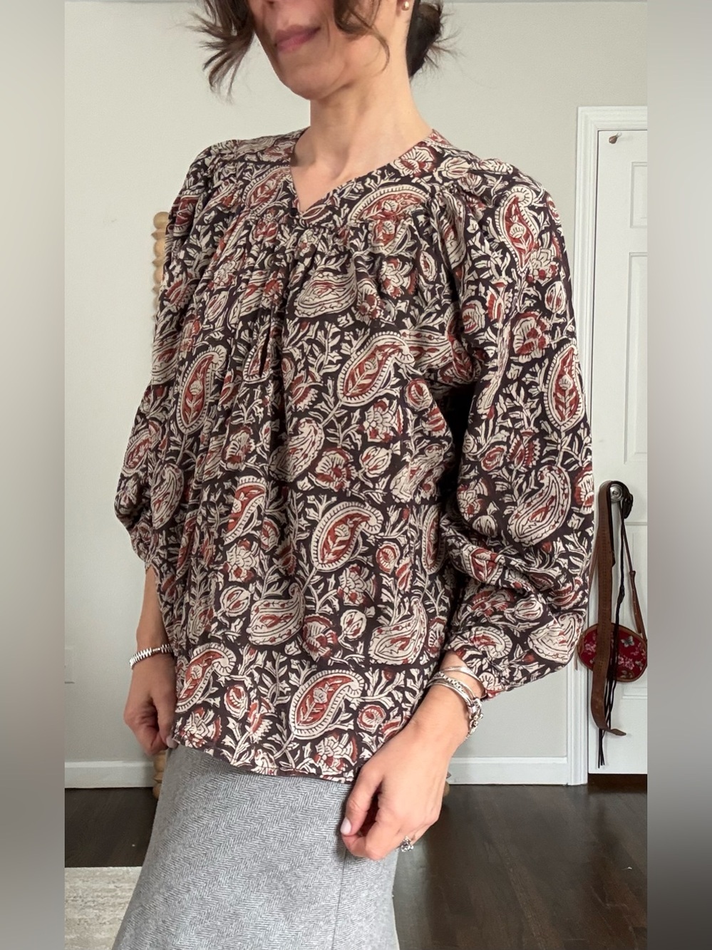Emerson Fry Olympia Shirt in Paisley Black and Clay Organic